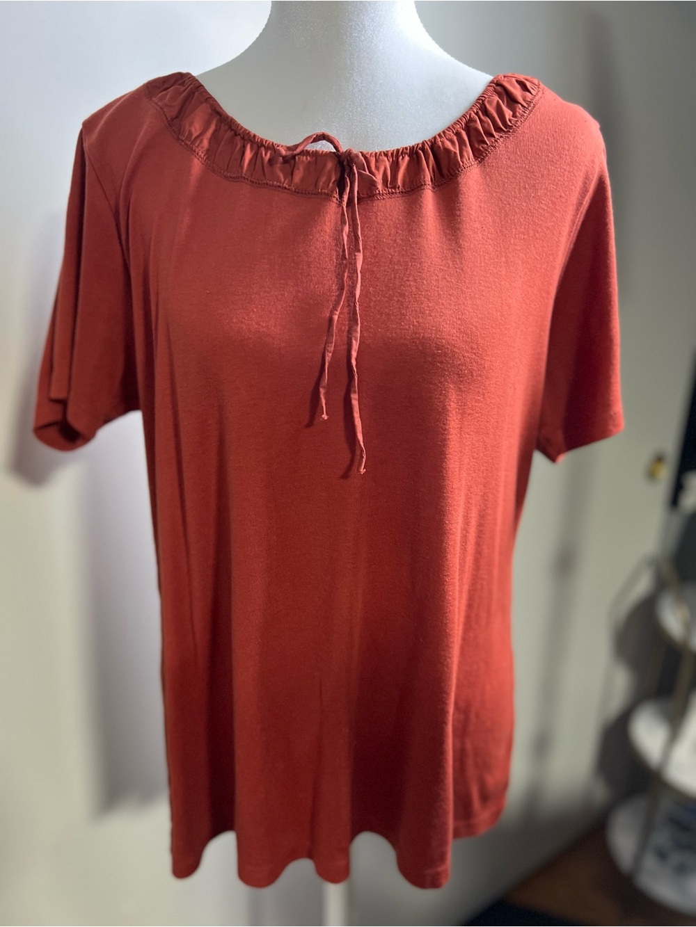 jason maxwell Rust Tie-Neck Short Sleeve Top